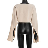 2025 Sexy Crossbody Slit Loose Sleeve Cropped Pullover Shawl Top XYWL-25TP449