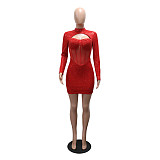 2025 Sexy Round Neck Sequin Long-Sleeved Bodycon Mini Dress CYA-902212