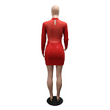 2025 Sexy Round Neck Sequin Long-Sleeved Bodycon Mini Dress CYA-902212