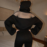 Stylish Solid-color Mesh Paneling Loose-fitting Hooded Top XS-87505