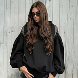Stylish Solid-color Mesh Paneling Loose-fitting Hooded Top XS-87505