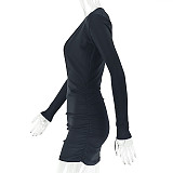 2025 Sexy and Elegant Deep V-neck Curve-hugging Long-sleeved Bodycon Dress JY-303730