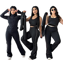 Fashionable Color-Blocked High-Elasticity Fitness and Casual Running Sportswear Three-Piece Set RS-5298