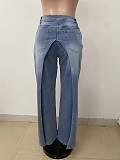 Fashionable Washed Denim Straight-leg Loose-fitting Spliced ​​Two-piece Look Jeans RS-2570