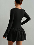 New Arrival Elegant Slim-Fit Long-Sleeved Elastic Flared Dress RS-1200