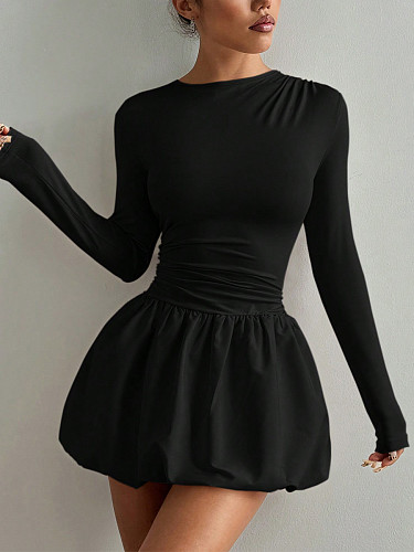 New Arrival Elegant Slim-Fit Long-Sleeved Elastic Flared Dress RS-1200