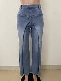 Fashionable Washed Denim Straight-leg Loose-fitting Spliced ​​Two-piece Look Jeans RS-2570