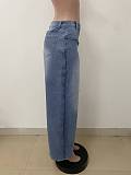 Fashionable Washed Denim Straight-leg Loose-fitting Spliced ​​Two-piece Look Jeans RS-2570