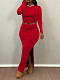 New arrival Plus-size solid Color Long-sleeved Top and Bodycon Skirt Two-piece Set NNWY-8161