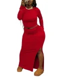 New arrival Plus-size solid Color Long-sleeved Top and Bodycon Skirt Two-piece Set NNWY-8161