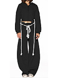 Casual Hooded Top and Wide-leg Pants Two-piece Set With Drawstring Ties RS-25072