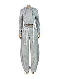Casual Hooded Top and Wide-leg Pants Two-piece Set With Drawstring Ties RS-25072