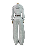 Casual Hooded Top and Wide-leg Pants Two-piece Set With Drawstring Ties RS-25072