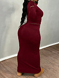 New arrival Plus-size solid Color Long-sleeved Top and Bodycon Skirt Two-piece Set NNWY-8161