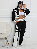 Autumn/Winter High-neck Zip-up Top and Color-blocked Trousers Set HANI-3066