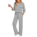 Stylish and Casual Loose-fitting Round-neck Top and Ribbed Straight-leg Pants Two-piece Set YZY-6681