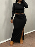 New arrival Plus-size solid Color Long-sleeved Top and Bodycon Skirt Two-piece Set NNWY-8161