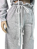 Casual Hooded Top and Wide-leg Pants Two-piece Set With Drawstring Ties RS-25072