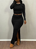 New arrival Plus-size solid Color Long-sleeved Top and Bodycon Skirt Two-piece Set NNWY-8161