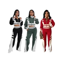 Autumn/Winter High-neck Zip-up Top and Color-blocked Trousers Set HANI-3066