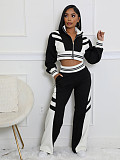 Autumn/Winter High-neck Zip-up Top and Color-blocked Trousers Set HANI-3066