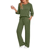 Stylish and Casual Loose-fitting Round-neck Top and Ribbed Straight-leg Pants Two-piece Set YZY-6681