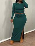 New arrival Plus-size solid Color Long-sleeved Top and Bodycon Skirt Two-piece Set NNWY-8161