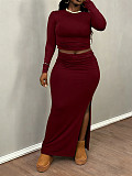 New arrival Plus-size solid Color Long-sleeved Top and Bodycon Skirt Two-piece Set NNWY-8161
