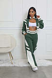 Autumn/Winter High-neck Zip-up Top and Color-blocked Trousers Set HANI-3066