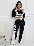 Autumn/Winter High-neck Zip-up Top and Color-blocked Trousers Set HANI-3066