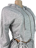 Casual Hooded Top and Wide-leg Pants Two-piece Set With Drawstring Ties RS-25072