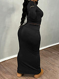 New arrival Plus-size solid Color Long-sleeved Top and Bodycon Skirt Two-piece Set NNWY-8161
