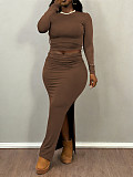 New arrival Plus-size solid Color Long-sleeved Top and Bodycon Skirt Two-piece Set NNWY-8161