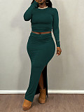 New arrival Plus-size solid Color Long-sleeved Top and Bodycon Skirt Two-piece Set NNWY-8161