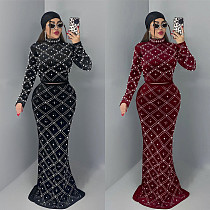 Stylish and Elegant Two-piece Set Featuring A Top With Hotfix Rhinestones and A Long Skirt BY-7618