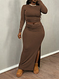 New arrival Plus-size solid Color Long-sleeved Top and Bodycon Skirt Two-piece Set NNWY-8161