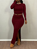 New arrival Plus-size solid Color Long-sleeved Top and Bodycon Skirt Two-piece Set NNWY-8161