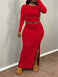 New arrival Plus-size solid Color Long-sleeved Top and Bodycon Skirt Two-piece Set NNWY-8161