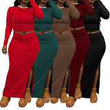 New arrival Plus-size solid Color Long-sleeved Top and Bodycon Skirt Two-piece Set NNWY-8161