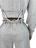 Casual Hooded Top and Wide-leg Pants Two-piece Set With Drawstring Ties RS-25072