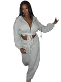 Casual Hooded Top and Wide-leg Pants Two-piece Set With Drawstring Ties RS-25072