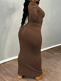 New arrival Plus-size solid Color Long-sleeved Top and Bodycon Skirt Two-piece Set NNWY-8161