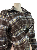 Stylish Plaid Casual V-neck Shirt With Folded Sleeves and Side Slits RS-25070