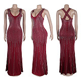 Sexy Rhinestone Embellished V-neck Sleeveless Waist-cinching Bodycon Dress NY-3185