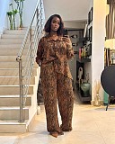 Autumn Zebra Print European American Long Sleeved Lapel Shirt Retro Two-piece Set QZ-3932