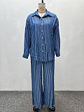 Casual Lapel Cardigan Striped Shirt For Women African Lady Two Pieces QZ-7335