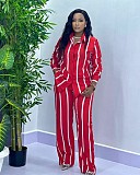 Striped Long Sleeved Shirt Long Pants Women Clothing Set QZ-448