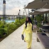 Casual Solid Yellow Pleated Bow Top And Straight Leg Pants Two Pieces QZ-7169
