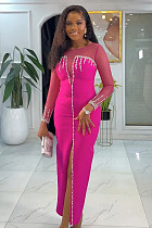 Sexy Rhinestone Embellished See-Through Patchwork Slit Dress NY-3369