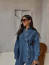 Casual Lapel Cardigan Striped Shirt For Women African Lady Two Pieces QZ-7335